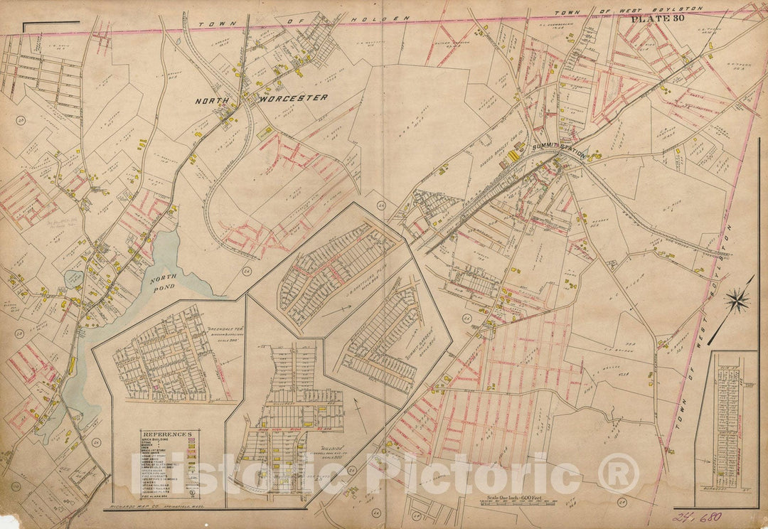 Historic Map : Atlas City of Worcester, Worcester 1911 Plate 030 , Vintage Wall Art