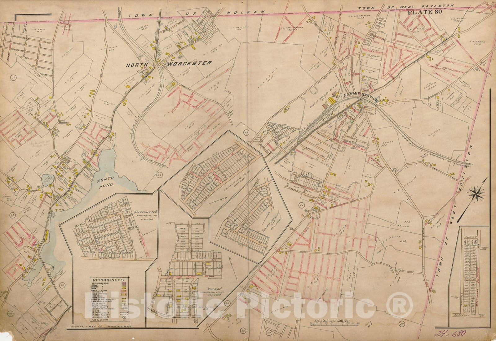 Historic Map : Atlas City of Worcester, Worcester 1911 Plate 030 , Vintage Wall Art