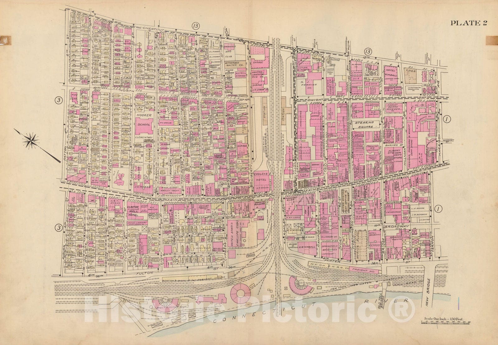 Historic Map : Atlas City of Springfield and the Town of Longmeadow 1920 Plate 002 , Vintage Wall Art