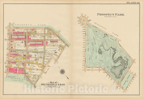 Historic Map : Vol. 1, Brooklyn 1908 Plate 036 , Atlas Borough of Brooklyn , Vintage Wall Art