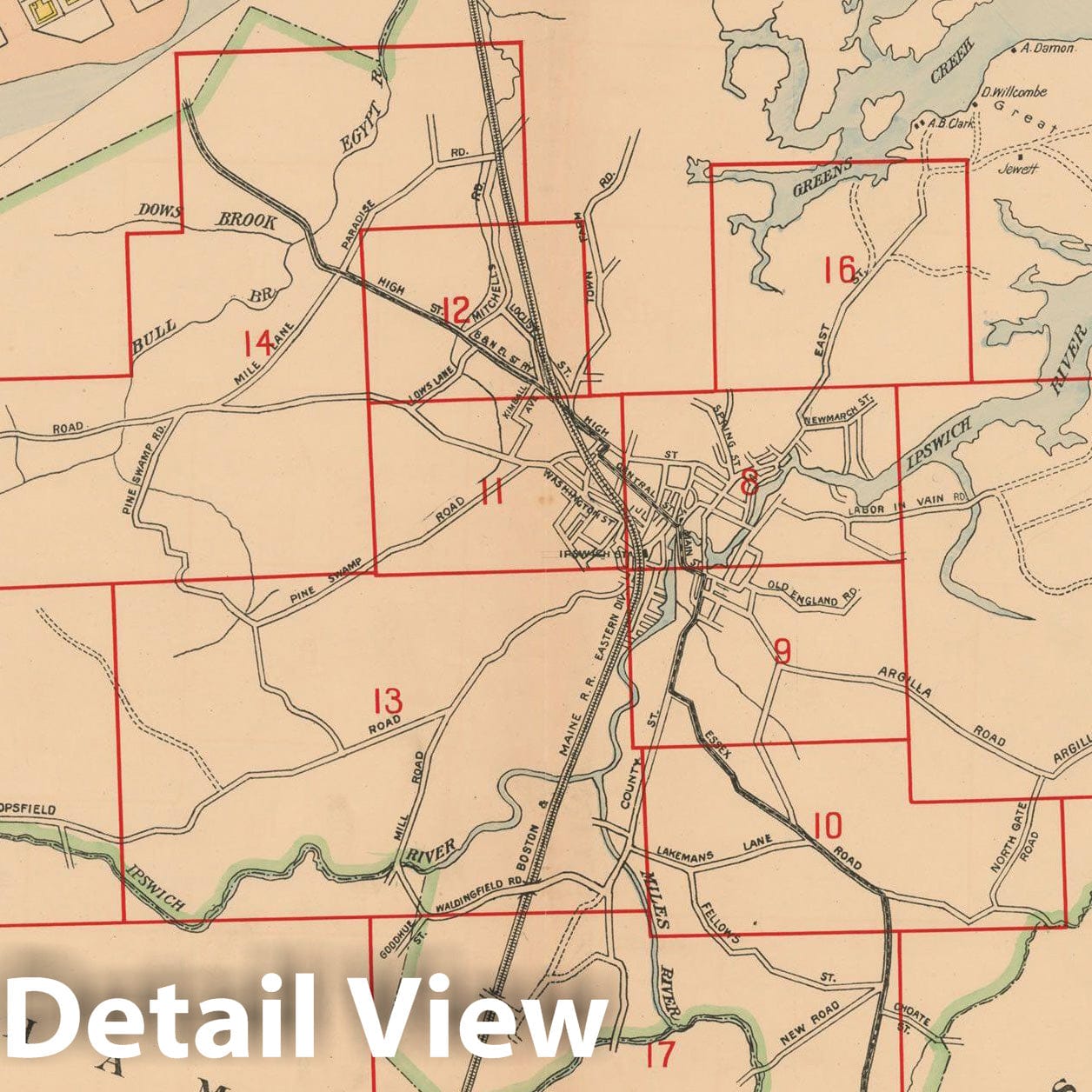 Historic Map : Atlas Towns of Topsfield, Ipswich, Essex, Hamilton and Wenham, Essex County, MA, Ipswich 1910 Plate 007 , Vintage Wall Art