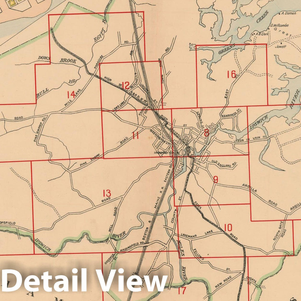 Historic Map : Atlas Towns of Topsfield, Ipswich, Essex, Hamilton and Wenham, Essex County, MA, Ipswich 1910 Plate 007 , Vintage Wall Art