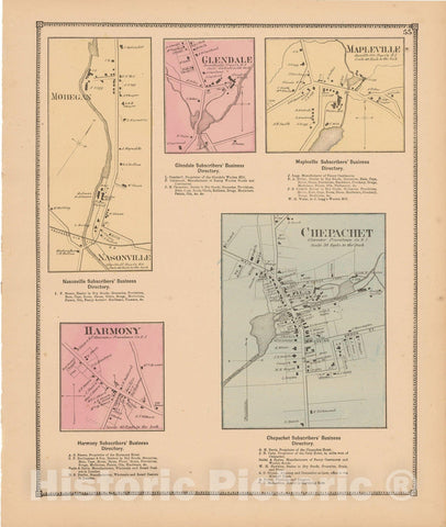 Historic Map : Atlas State of Rhode Island, Chepachet & Harmony & Mapleville 1870 , Vintage Wall Art
