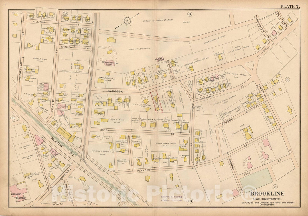 Historic Map : Atlas Town of Brookline, Brookline 1897 Plate 007 , Vintage Wall Art