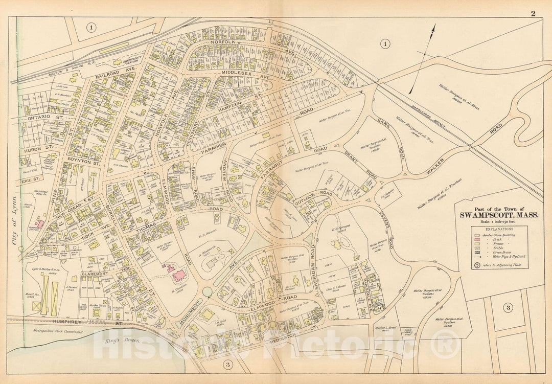 Historic Map : Atlas of Town of Swampscott, Swampscott 1897 Plate 002 , Vintage Wall Art