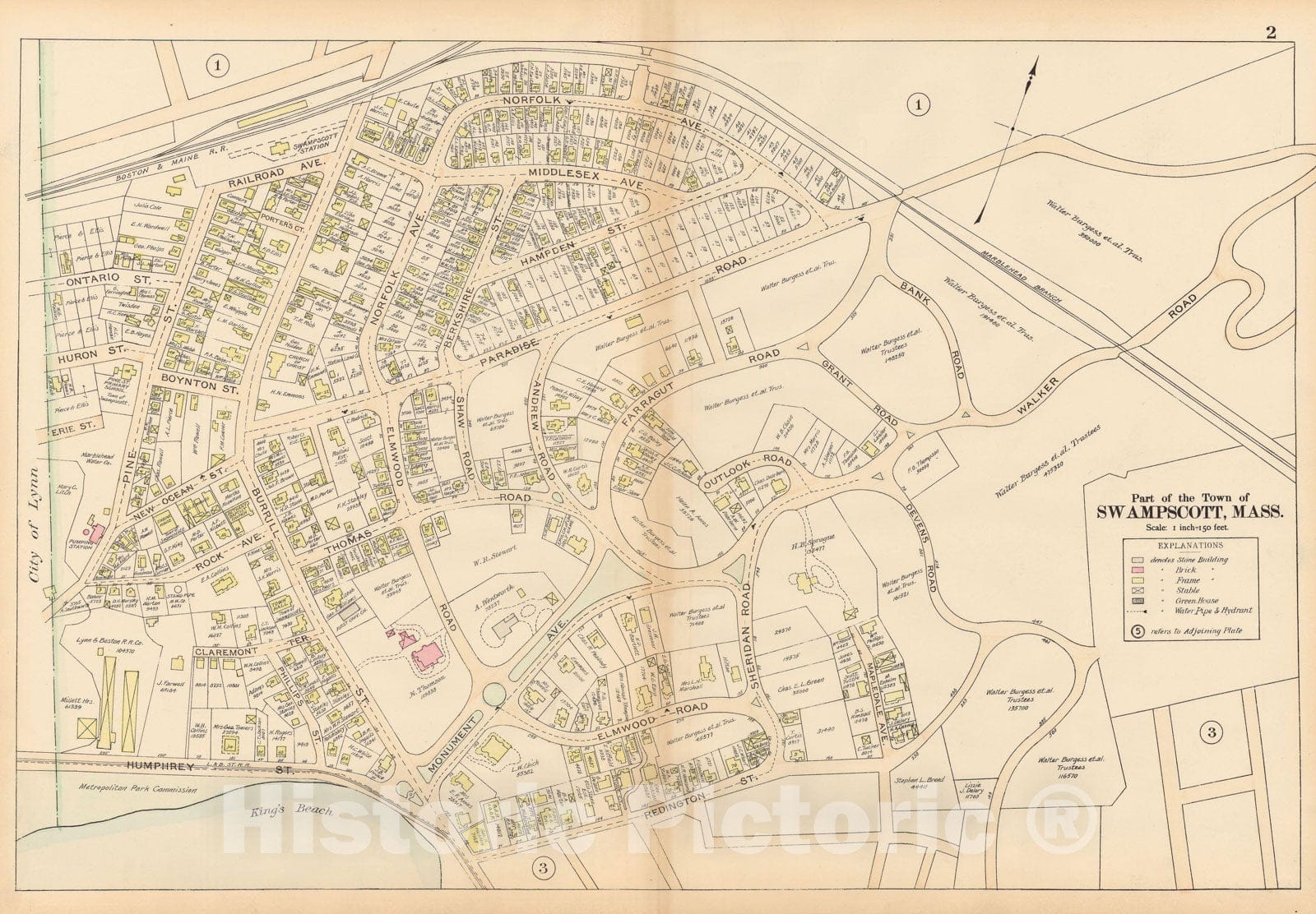 Historic Map : Atlas of Town of Swampscott, Swampscott 1897 Plate 002 , Vintage Wall Art