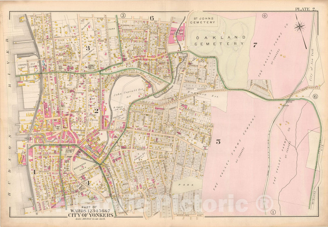 Historic Map : Atlas of Westchester County, Yonkers 1901 Plate 002 , Vintage Wall Art