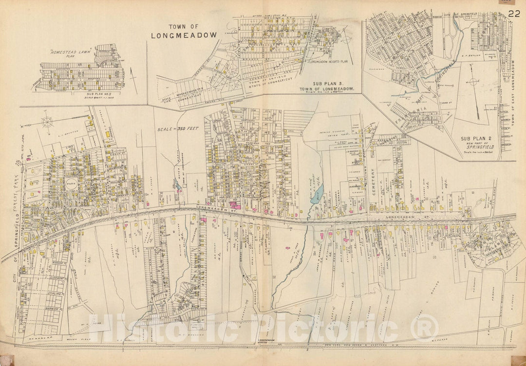 Historic Map : Atlas City of Springfield and the Town of Longmeadow 1920 Plate 022 , Vintage Wall Art