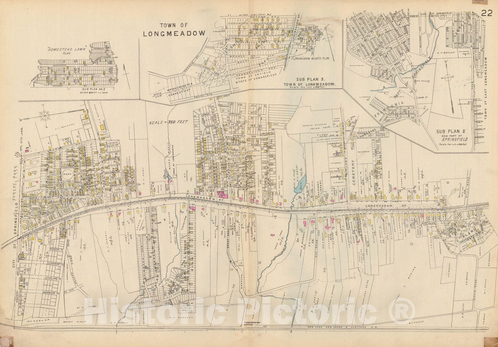 Historic Map : Atlas City of Springfield and the Town of Longmeadow 1920 Plate 022 , Vintage Wall Art