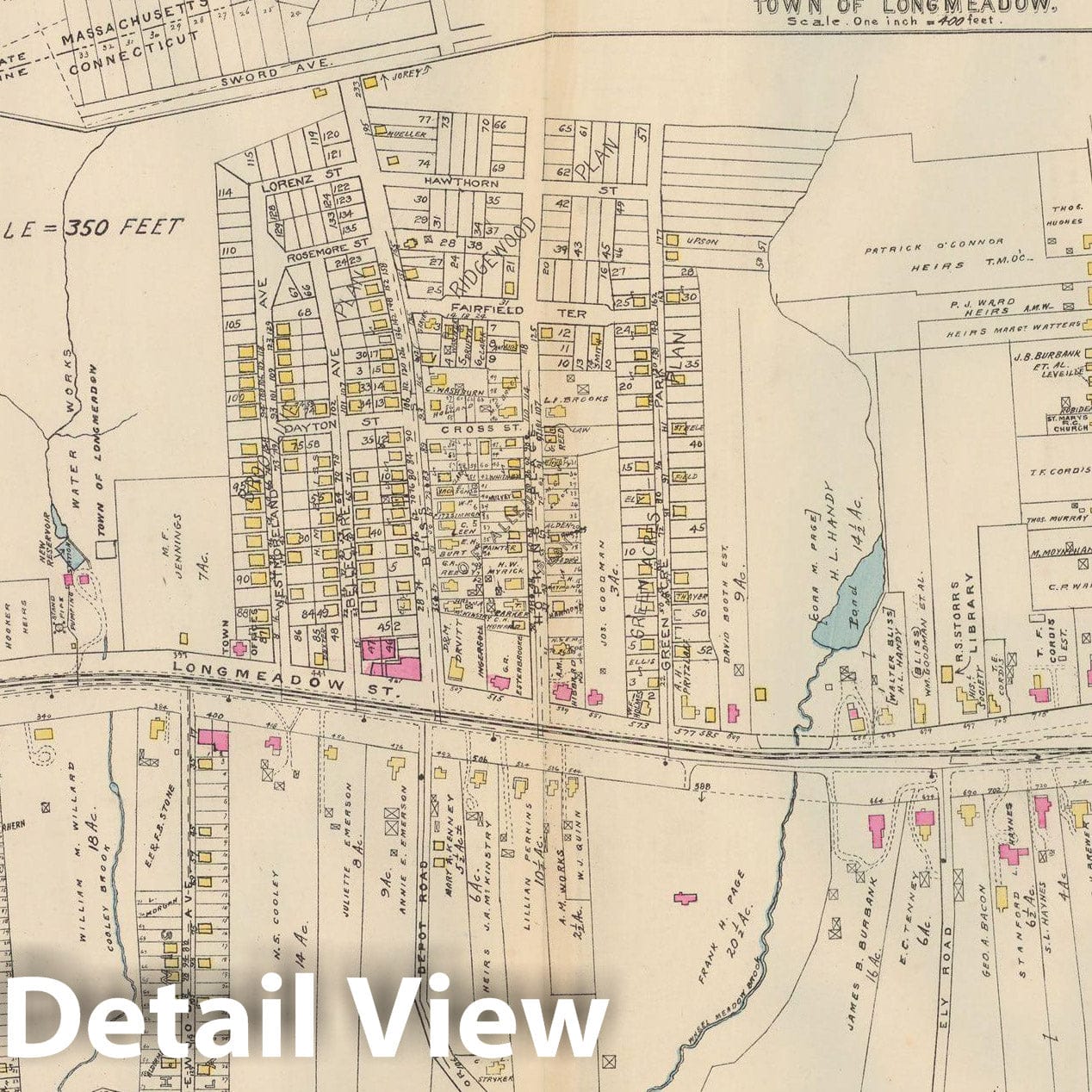 Historic Map : Atlas City of Springfield and the Town of Longmeadow 1920 Plate 022 , Vintage Wall Art