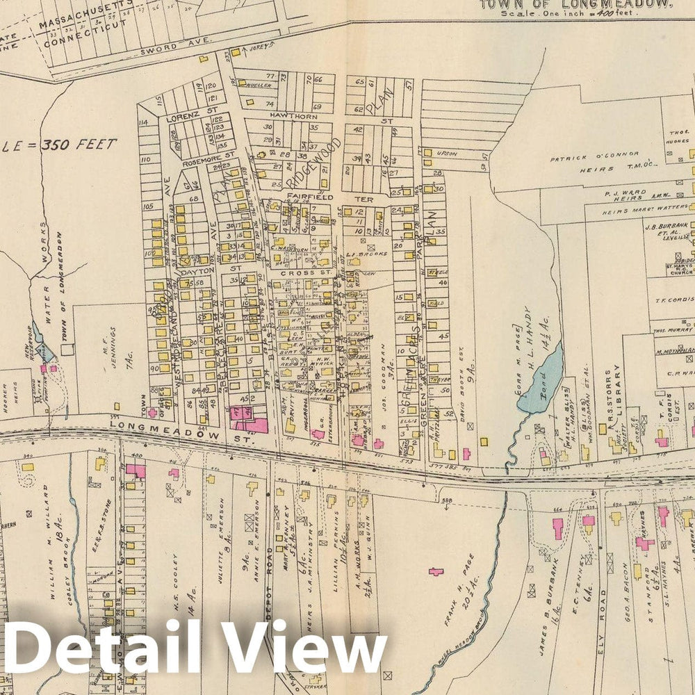 Historic Map : Atlas City of Springfield and the Town of Longmeadow 1920 Plate 022 , Vintage Wall Art