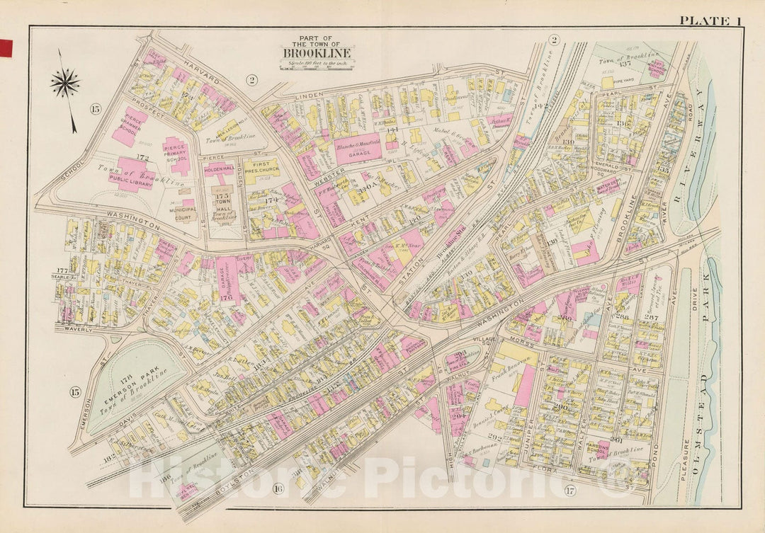 Historic Map : Atlas Town of Brookline, Brookline 1927 Plate 001 , Vintage Wall Art