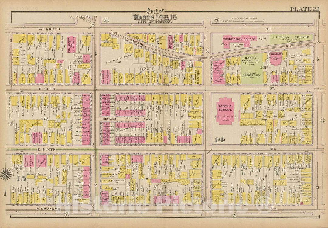 Historic Map : Atlas of South Boston, South Boston 1910 Plate 022 , Vintage Wall Art