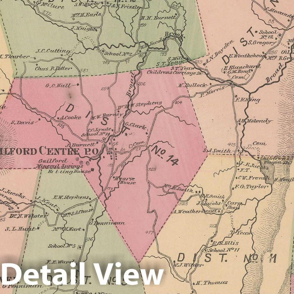 Historic Map : Atlas of Windham County, VT, Guilford 1869 , Vintage Wall Art