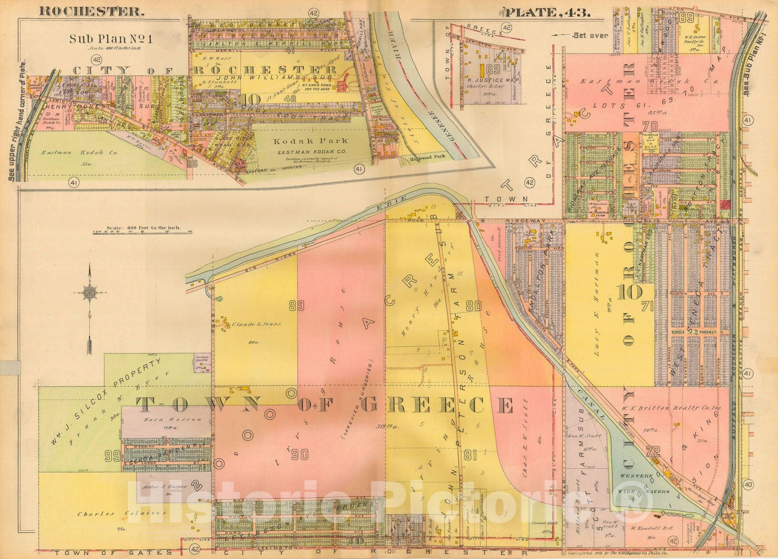 Historic Map : Plat Book of the City of Rochester New York and Vicinity, 1918 Plate 043 , Vintage Wall Art
