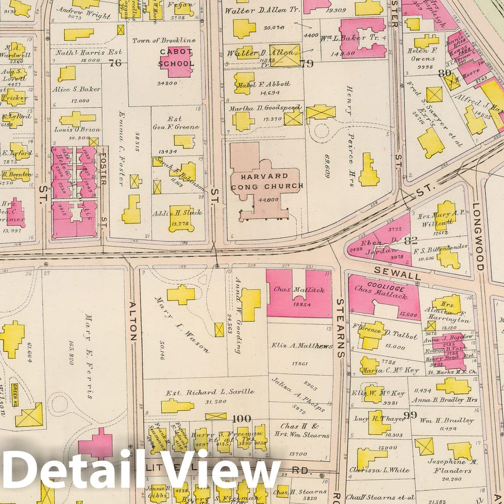Historic Map : Atlas Town of Brookline, Brookline 1907 Plate 014 , Vintage Wall Art