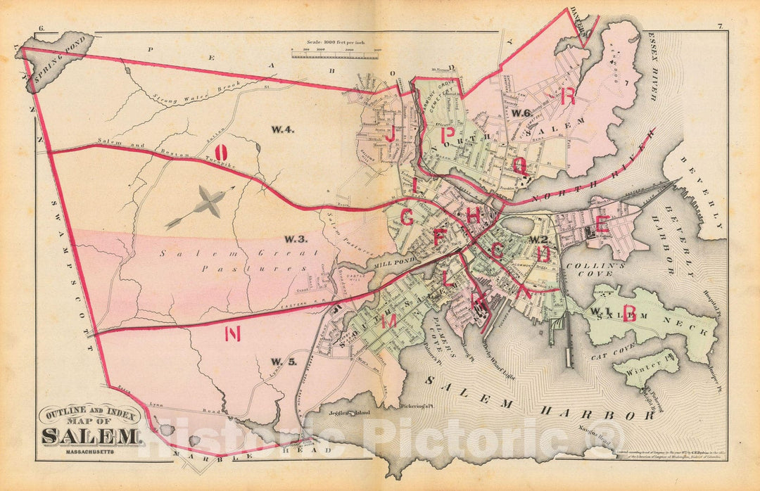 Historic Map : Atlas City of Salem, Massachusetts, Salem 1874 Index Plate , Vintage Wall Art