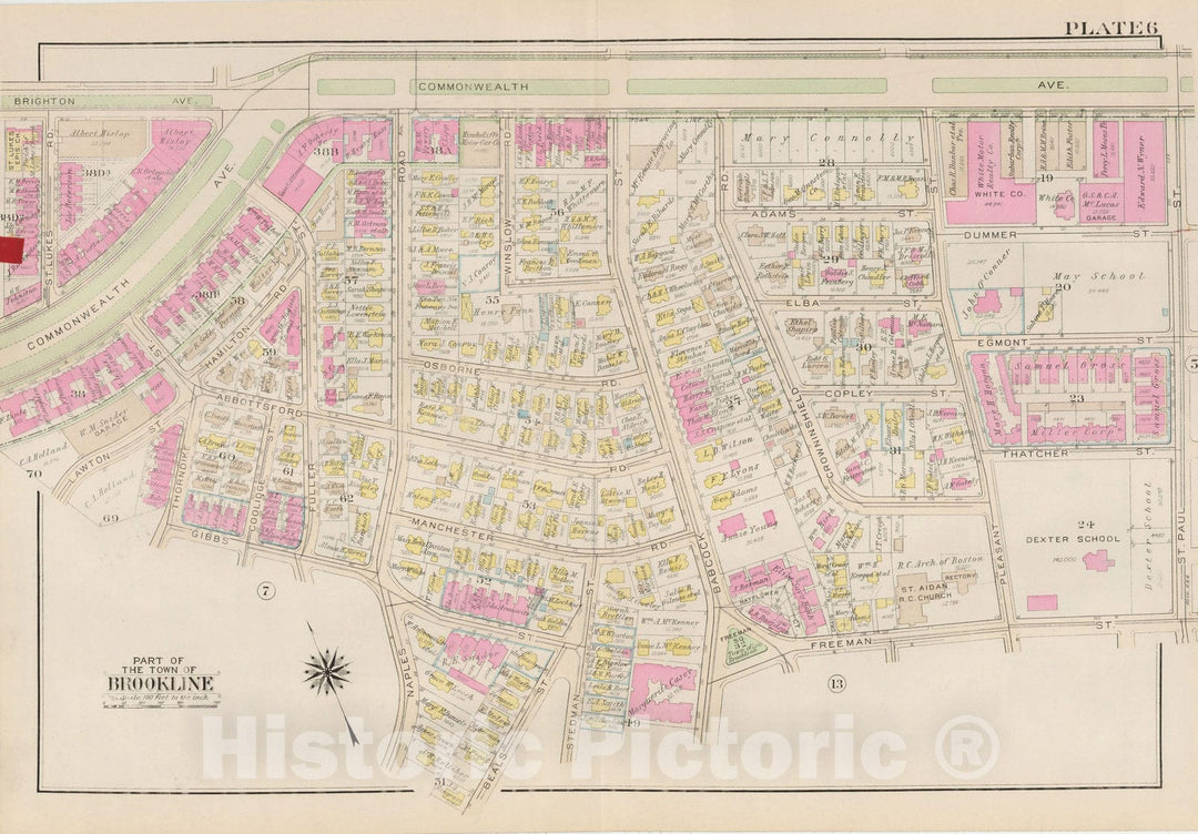 Historic Map : Atlas Town of Brookline, Brookline 1927 Plate 006 , v2, Vintage Wall Art
