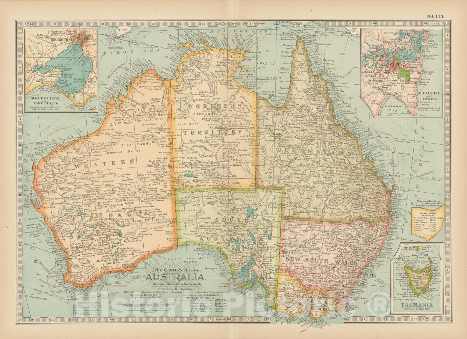 Historic Map : Australia 1914 , Century Atlas of the World, v2, Vintage Wall Art