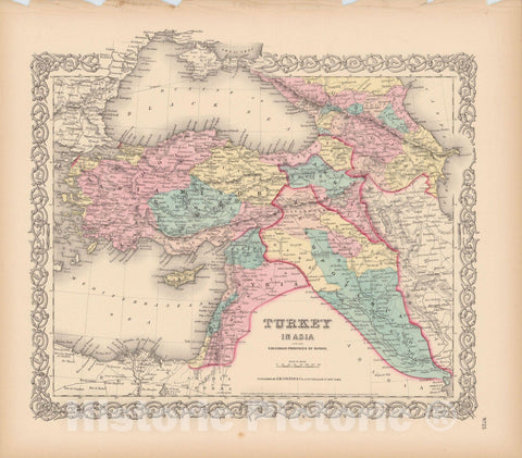 Historic Map : Turkey in Asia 1856 , Colton's Atlas World , Vintage Wall Art