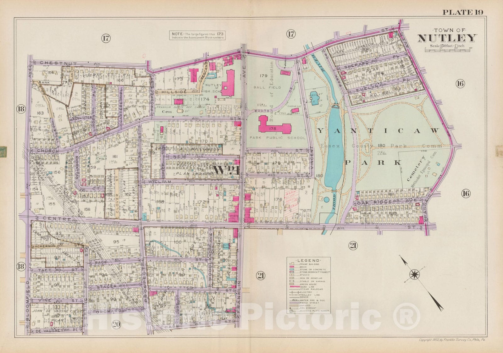 Historic Map : Atlas of Bloomfield, Belleville and Nutley; Essex County Vol D, Nutley 1932 Plate 019 , Vintage Wall Art
