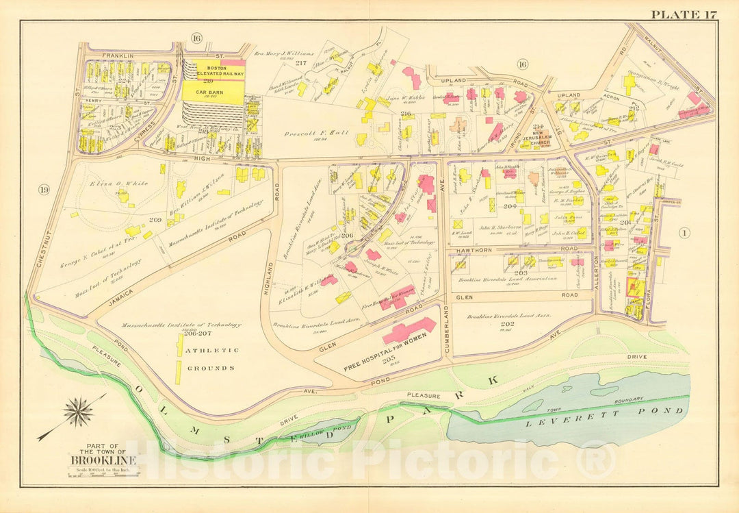 Historic Map : Atlas Town of Brookline, Norfolk County Massachusetts, Brookline 1913 Plate 017 , Vintage Wall Art