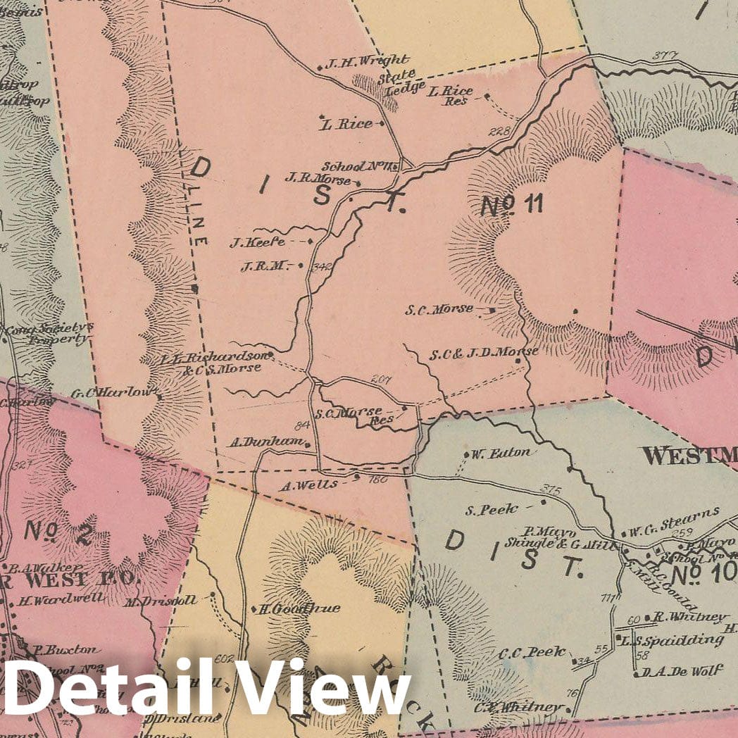 Historic Map : Atlas of Windham County, VT, Westminster 1869 , Vintage Wall Art