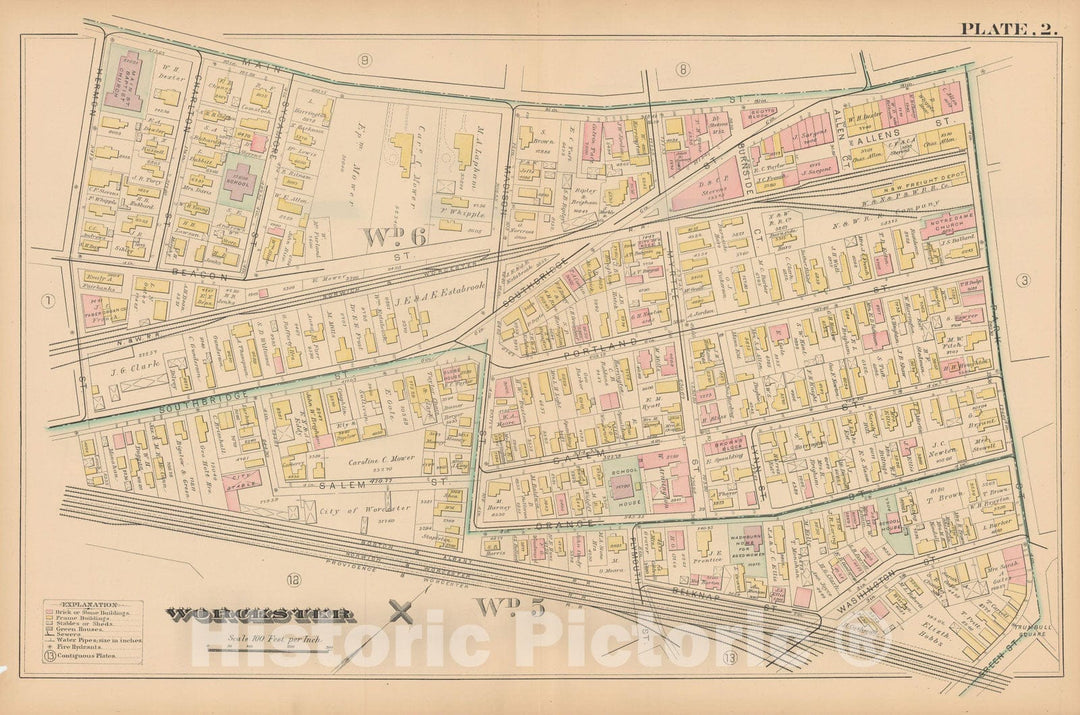 Historic Map : Atlas City of Worcester, MA, Worcester 1886 Plate 002 , Vintage Wall Art