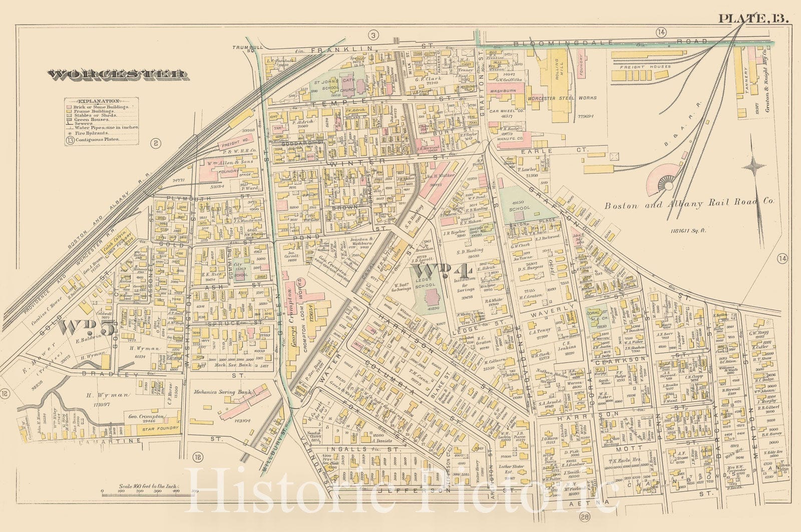 Historic Map : Atlas City of Worcester, MA, Worcester 1886 Plate 013 , Vintage Wall Art