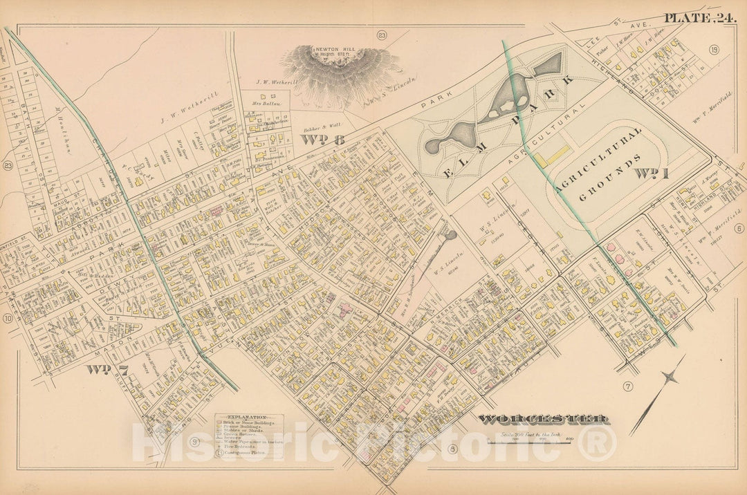 Historic Map : Atlas City of Worcester, MA, Worcester 1886 Plate 024 , Vintage Wall Art