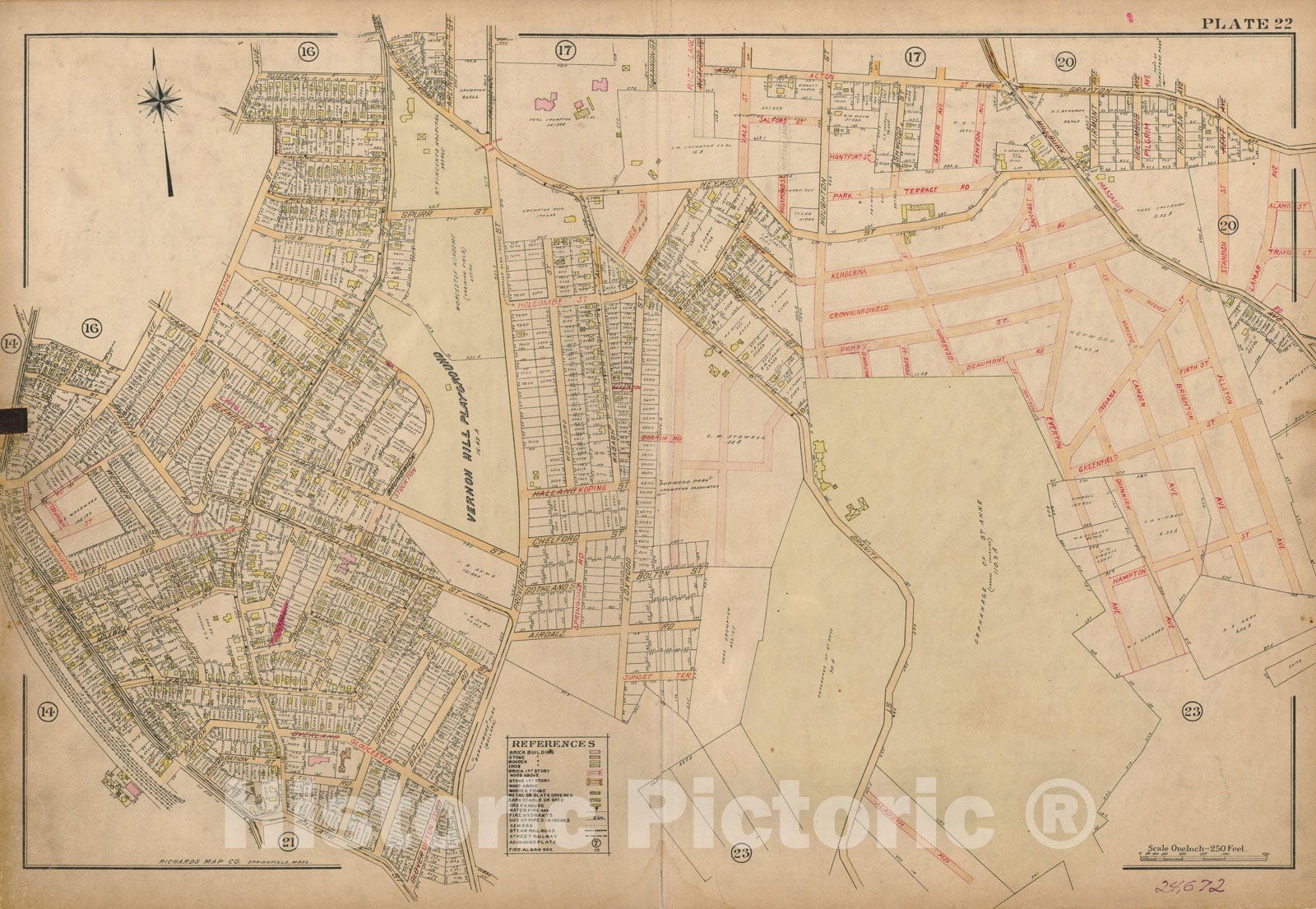 Historic Map : Atlas City of Worcester, Worcester 1911 Plate 022 , Vintage Wall Art