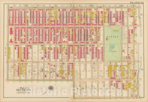 Historic Map : Vol. 1, Brooklyn 1908 Plate 034 , Atlas Borough of Brooklyn , Vintage Wall Art
