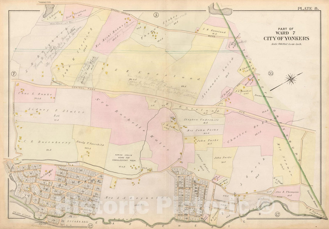Historic Map : Atlas of Westchester County, Yonkers 1901 Plate 008 , Vintage Wall Art