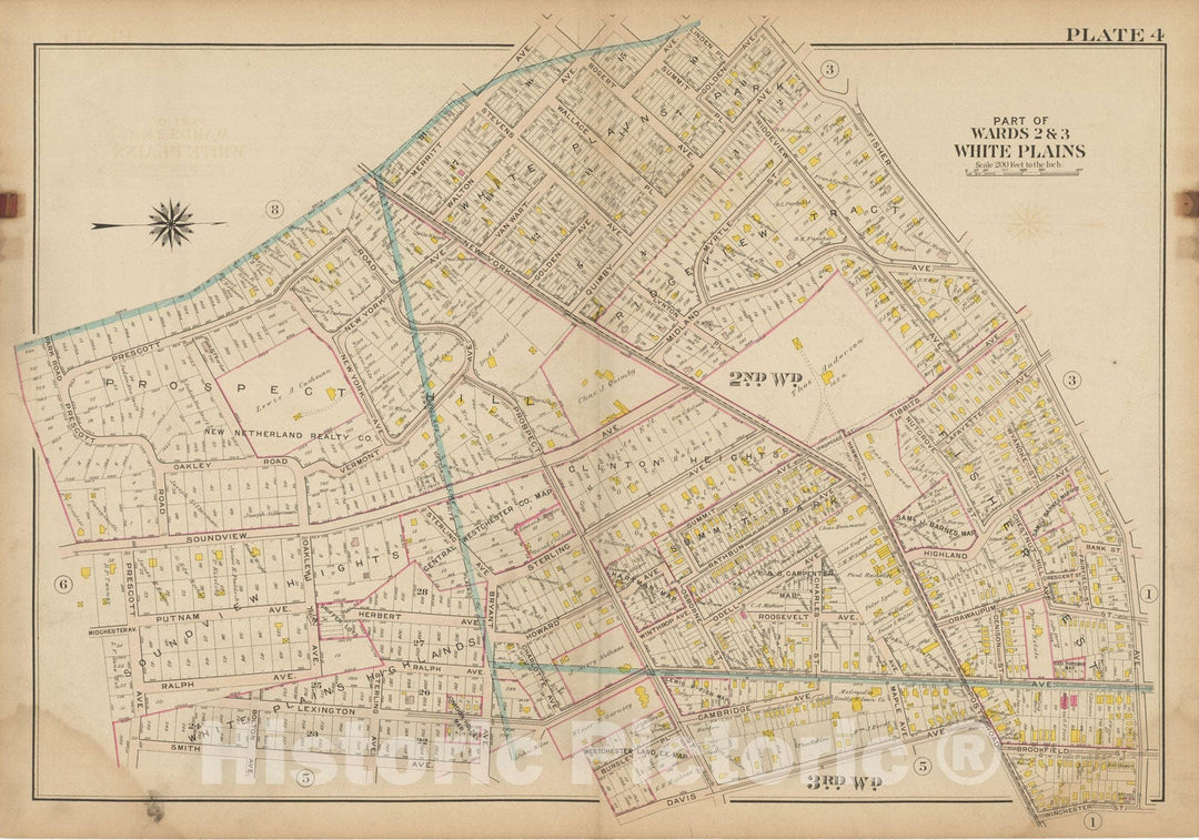 Historic Map : Atlas of Westchester County, NY, Vol. 1, White Plains 1910 Plate 004 , Vintage Wall Art