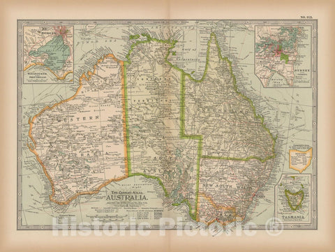 Historic Map : Australia 1897 , The Century Atlas World , Vintage Wall Art