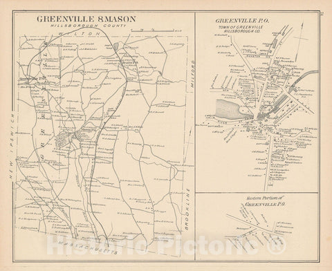 Historic Map : Greenville & Mason 1892 , Town and City Atlas State of New Hampshire , Vintage Wall Art
