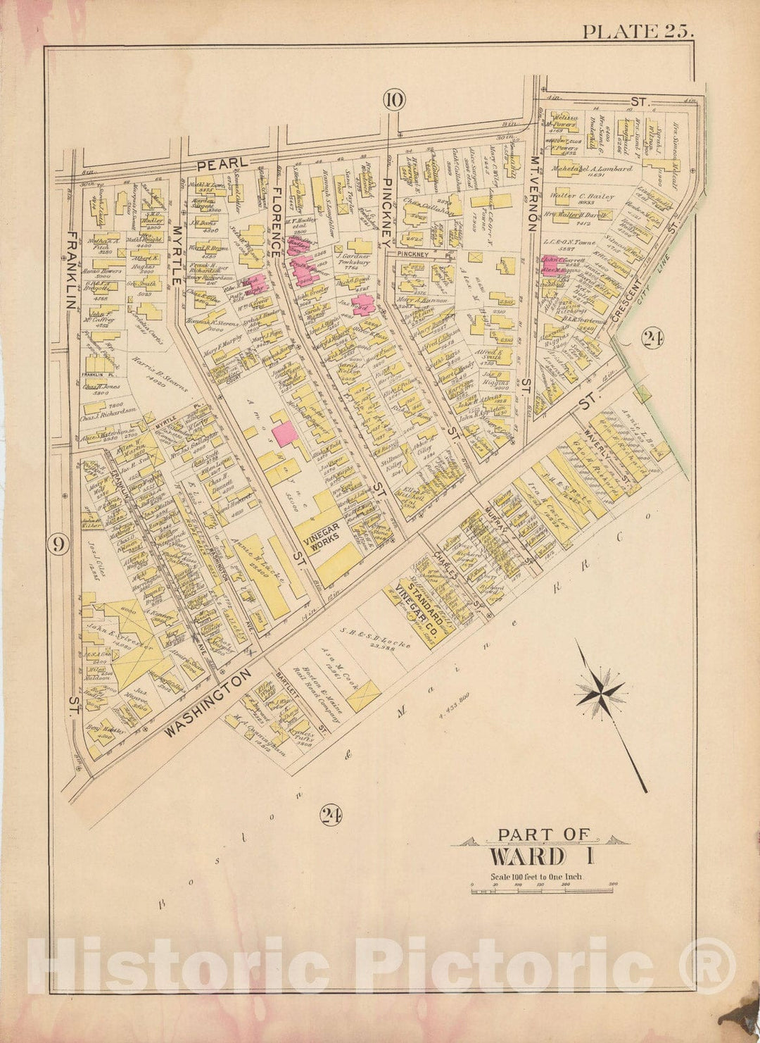 Historic Map : Atlas City of Somerville, Somerville 1895 Plate 025 , Vintage Wall Art
