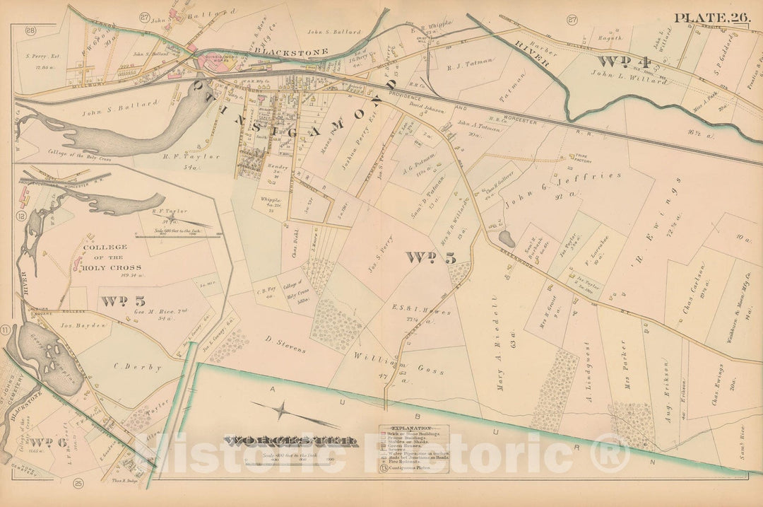 Historic Map : Atlas City of Worcester, MA, Worcester 1886 Plate 026 , Vintage Wall Art