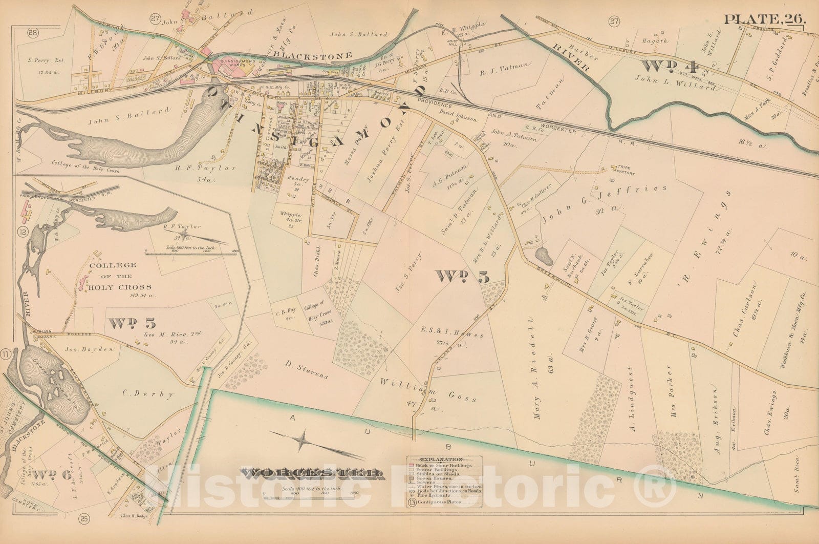 Historic Map : Atlas City of Worcester, MA, Worcester 1886 Plate 026 , Vintage Wall Art