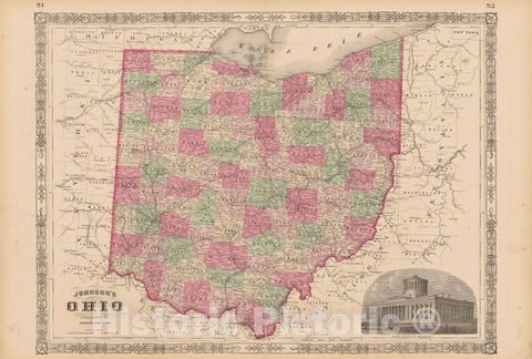 Historic Map : Ohio 1865 , Johnson's Family Atlas , Vintage Wall Art