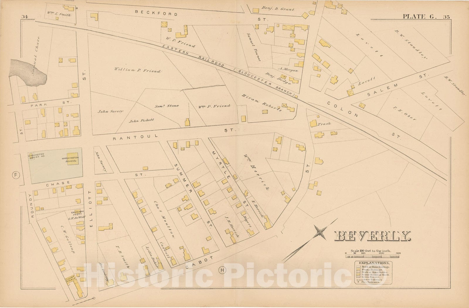 Historic Map : Atlas of Beverly, MA, Beverly 1880 Plate G , Vintage Wall Art