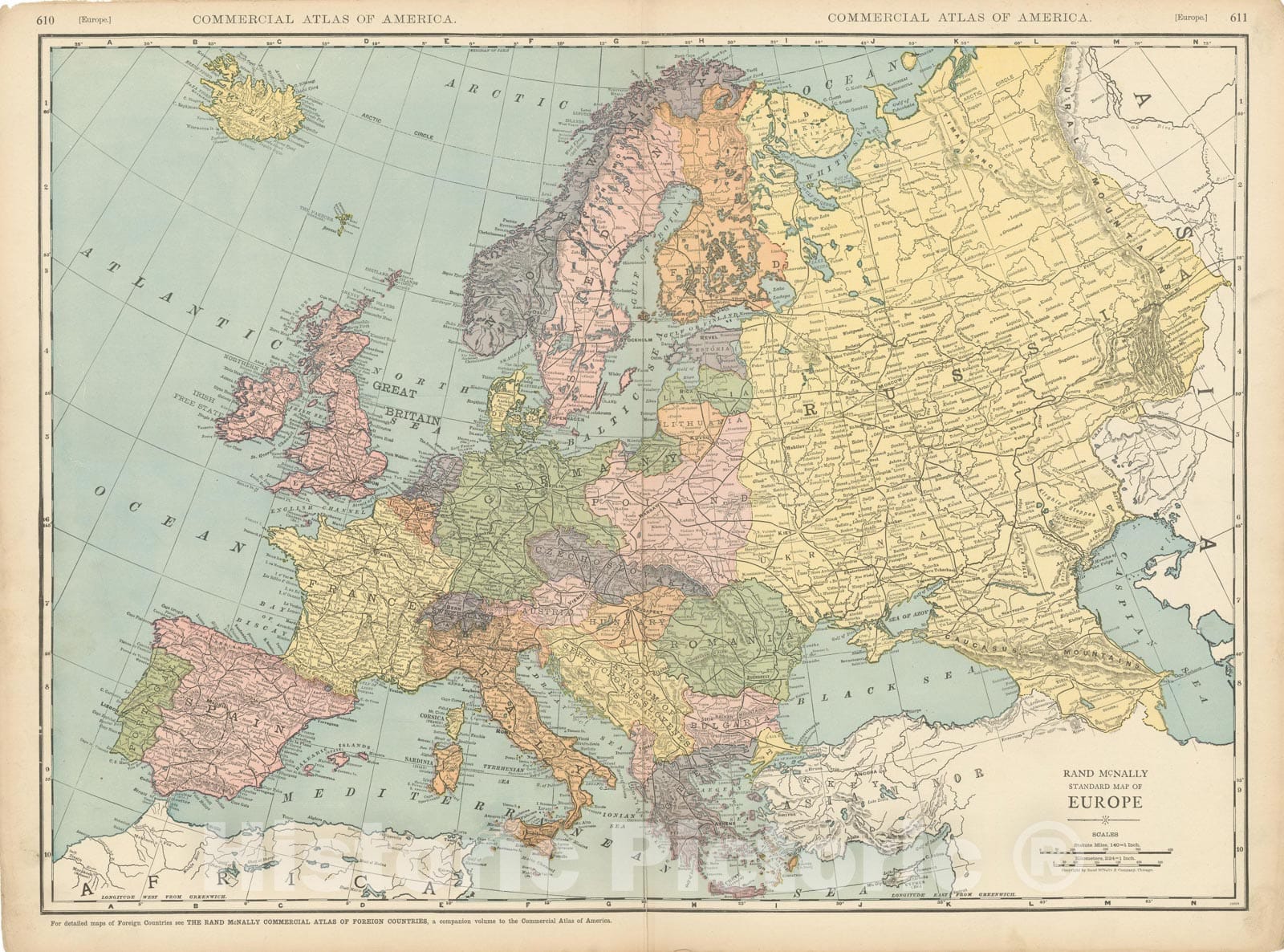 European Map 1925 Historic Map : Commercial Atlas of America, 56th Edition, Europe 1925 ...