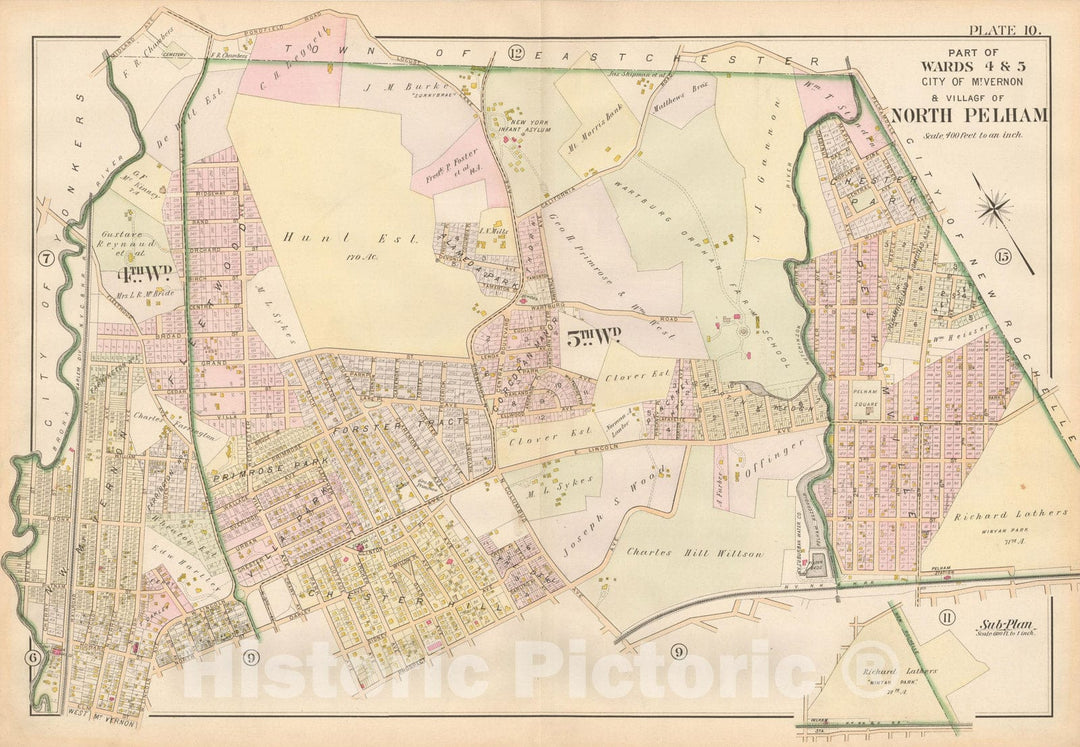 Historic Map : Atlas of Westchester County, Mount Vernon 1901 Plate 010 , Vintage Wall Art