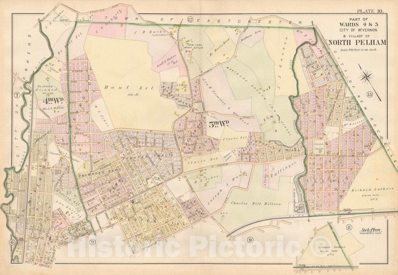 Historic Map : Atlas of Westchester County, Mount Vernon 1901 Plate 010 , Vintage Wall Art