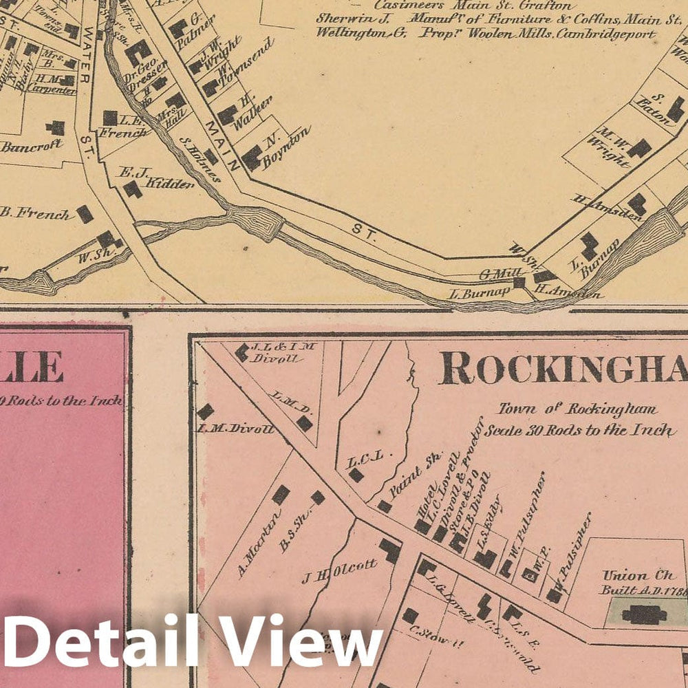 Historic Map : Atlas of Windham County, VT, Grafton & Rockingham 1869 , v2, Vintage Wall Art