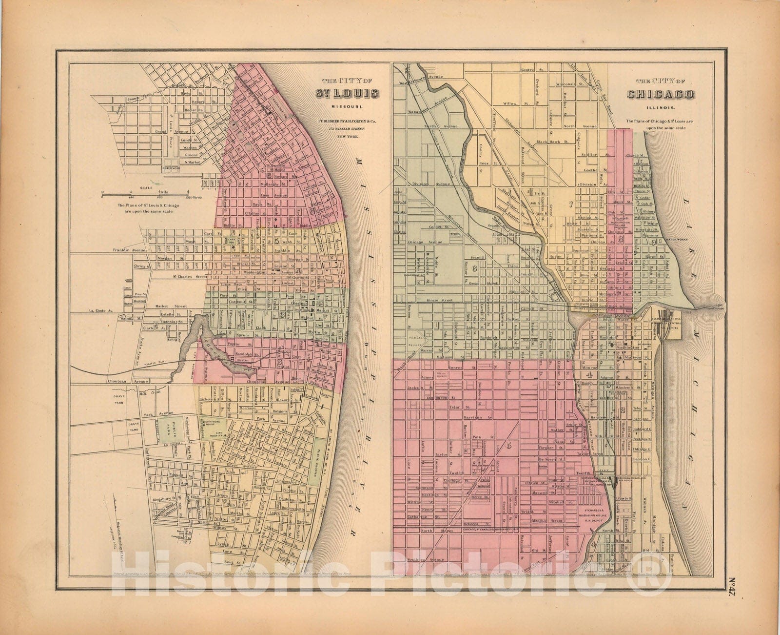 Historic Map : General Atlas (Of The World), Chicago & Saint Louis 185 ...