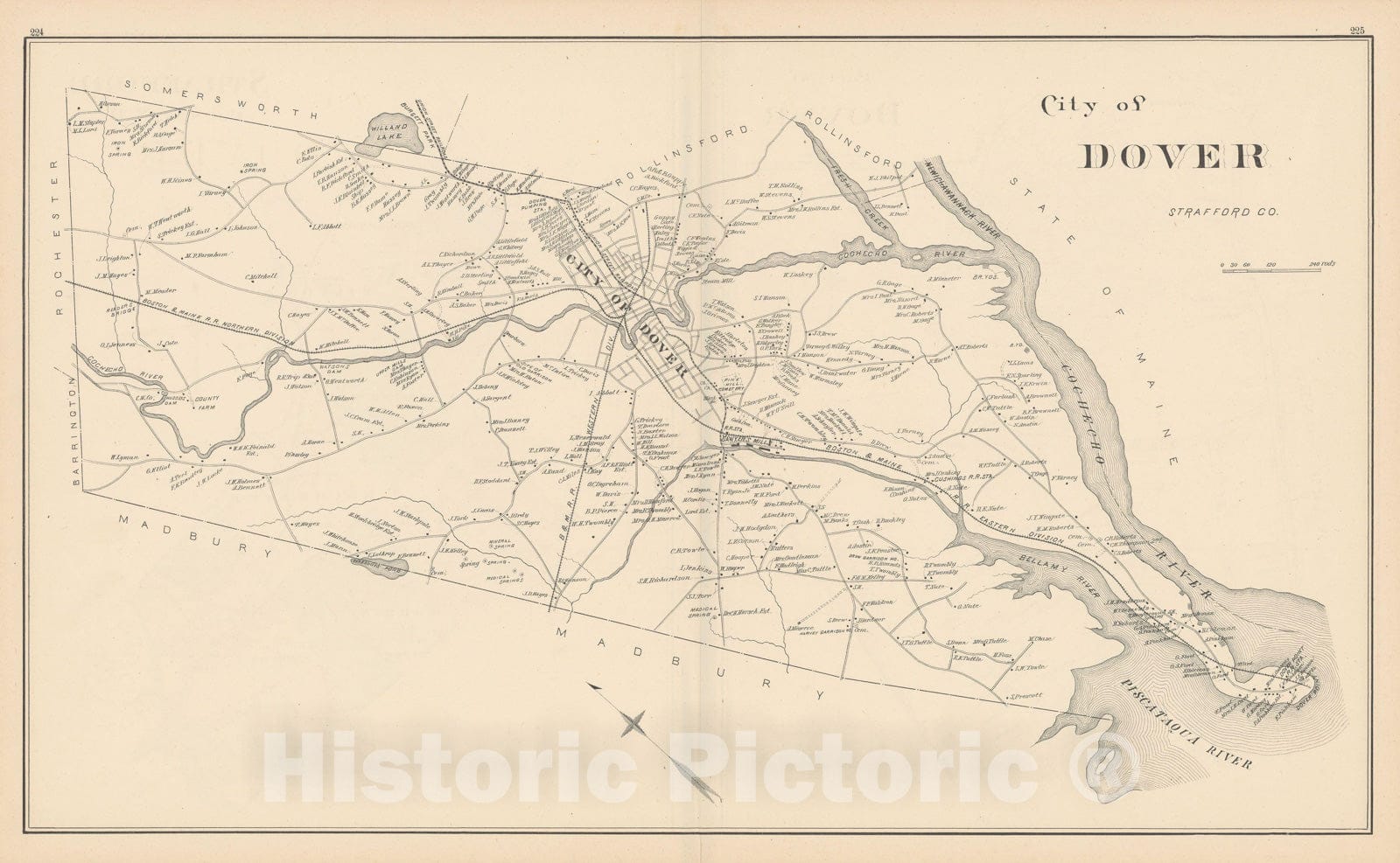 Historic Map : Dover 1892 , Town and City Atlas State of New Hampshire , v2, Vintage Wall Art