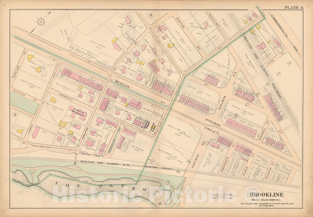 Historic Map : Atlas Town of Brookline, Brookline 1897 Plate 004 , Vintage Wall Art
