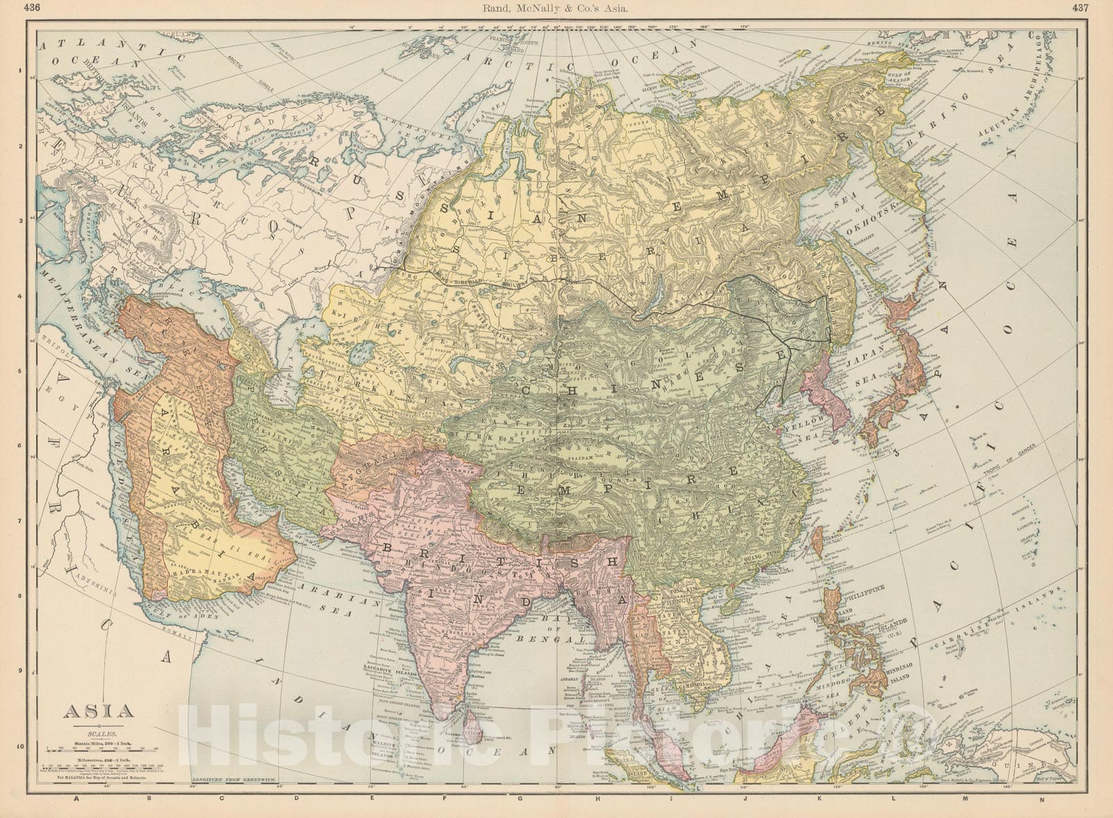 Historic Map : Asia 1903 , Rand McNally Business Atlas , Vintage Wall Art