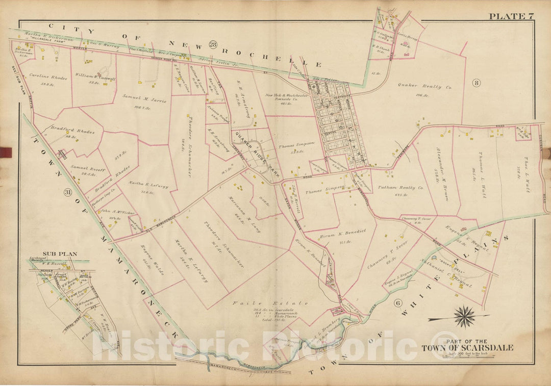 Historic Map : Atlas of Westchester County, NY, Vol. 1, Scarsdale 1910 Plate 007 , Vintage Wall Art